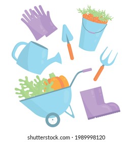 
Vector garden set. Flat style. Collection of elements for the garden.