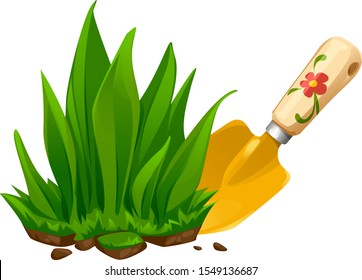 vector garden shovel with a piece of soil and grass