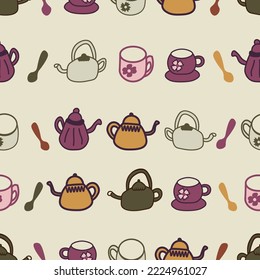 Vector garden tea party beige seamless background. Perfect for fabric, wallpaper, scrapbooking projects