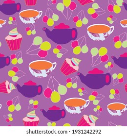 Vector garden tea party seamless pattern background. suitable for scrapbooking, gift wrap, wallpaper, fabric and other design projects. 