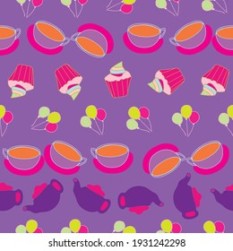 Vector garden tea party seamless pattern background. suitable for scrapbooking, gift wrap, wallpaper, fabric and other design projects. 