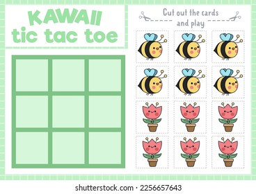 Vektor Gartentische Zehenkarte mit Bienen und Tulpe in Topf. Osterkawaii Brettspiel mit süßen Charakteren. Funny Spring Feiertagsausdruck Arbeitsblatt. Gitter für Knochen und Kreuzungen 
