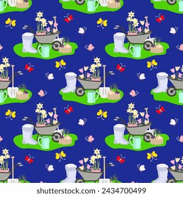 Vector - garden tools seamless pattern, colored illustration.