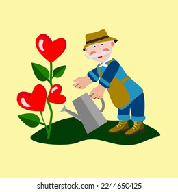 Vector - Gardener with hearts, valentines day illustration.