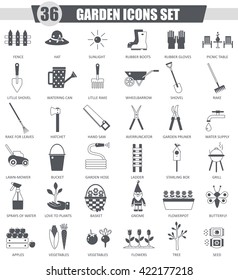 Vector Gardening black icon set. Dark grey classic icon design for web