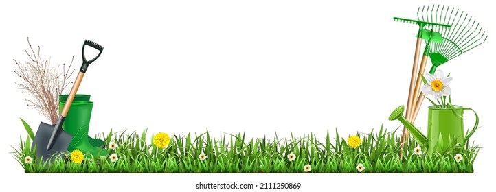 Vector Gardening Border Concept isolated on white background