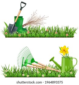 Vector Gardening Borders  isolated on white background