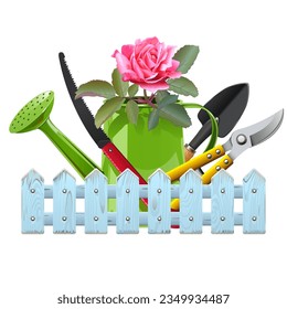 Vector Gardening Concept with Rose isolated on white background