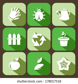 Vector gardening flat icons set, 9 buttons