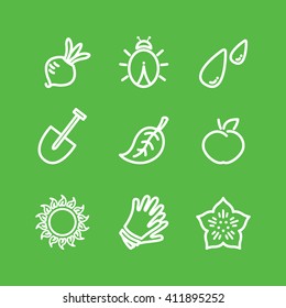 Vector gardening flat lineart icons set
