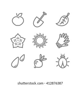 Vector gardening flat lineart icons set