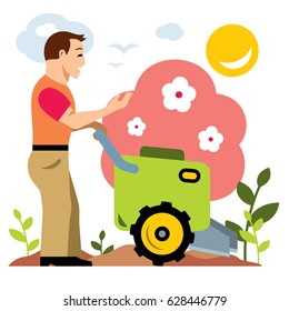 Vector Gardening. Garden Tiller. Flat style colorful Cartoon illustration.