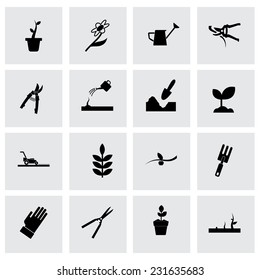 Vector gardening icon set on grey background