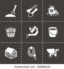 Vector gardening icon set on black background