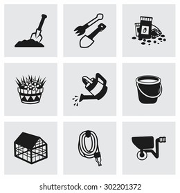 Vector gardening icon set on grey background