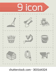 Vector gardening icon set on grey background