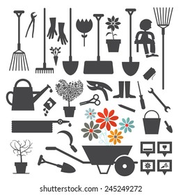 Vector Gardening Icons Set Isolated on White