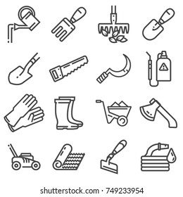 Vector gardening icons, simple and thin line design on white background