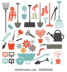 Vector Gardening Icons - Tools Set Isolated on White Background