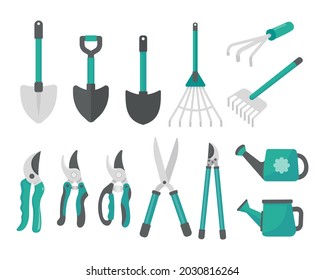 Vector gardening tool set. simple flat graphic design isolated on a white background