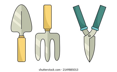 Vector Gardening Tools. Small Garden Tools, Pruning Shears, Trowel, Secateurs, Fork Blog.