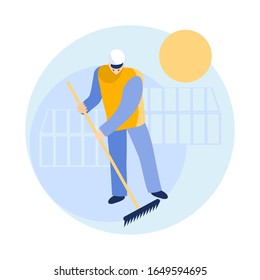 vectorial hombre de vestir con ilustración azul de rake y invernadero