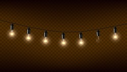 Vector Garland Of Lamps On Brown Transparent Background.