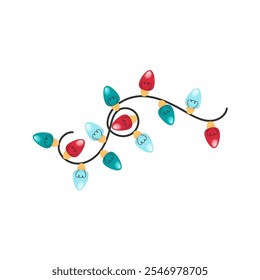 Vector garland of light bulbs in cartoon style. Winter holiday luminous ornament. Elements of Christmas. Stock isolated clipart on a white background.  