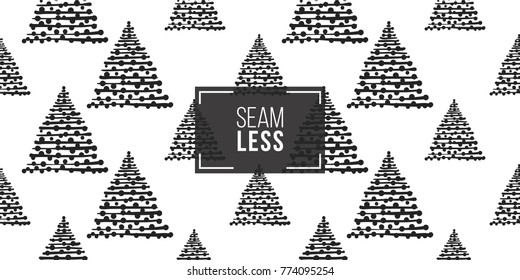 Vector garland tree seamless pattern. Merry Christmas and happy new year greeting card backdrop design. Retro hand drawn flat art on white background.