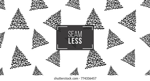 Vector garland tree seamless pattern. Merry Christmas and happy new year greeting card backdrop design. Retro hand drawn flat art on white background.