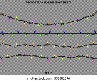 Vector Garlands. Christmas lights isolated realistic design elements.