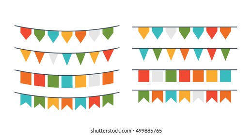 Vector  garlands, flags of different forms.Flat style design over white