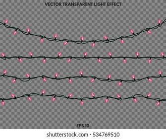 Vector garlands isolated on a transparent background. Christmas lights decorations for Christmas greetings cards. Implemented in a realistic style