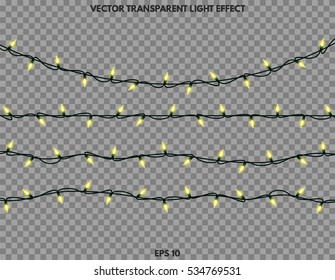 Vector garlands isolated on a transparent background. Christmas lights decorations for Christmas greetings cards. Implemented in a realistic style