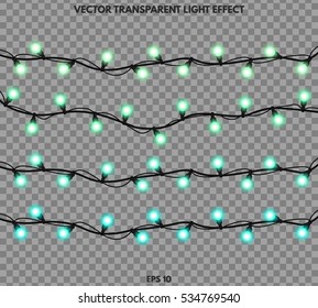 Vector garlands isolated on a transparent background. Christmas lights decorations for Christmas greetings cards. Implemented in a realistic style