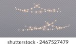 Vector garlands and yellow lights glow on a transparent background. Festive chain of lights, vector illustration 10 EPS