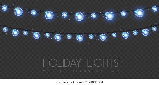 Vector garlang of blue lamps on transparent background. Holiday string of lights vector illustration