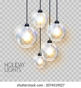 Vector garlang of gold lamps on transparent background. Holiday string of lights vector illustration