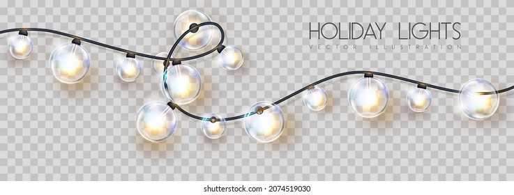 Vector garlang of gold lamps on transparent background. Holiday string of lights vector illustration