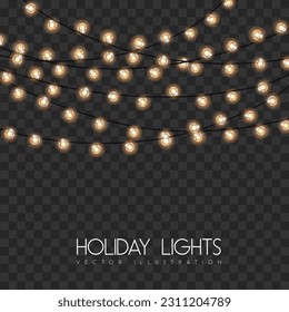Vector garlang of gold or yellow lamps on transparent background. Holiday string of lights vector illustration - Shutterstock ID 2311204789