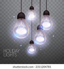 Vector garlang of silver or white lamps on transparent background. Holiday string of lights vector illustration - Shutterstock ID 2311204781