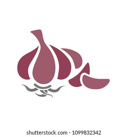 Vector Garlic Illustration, Organic Food Icon - Vegetables Symbol Isolated