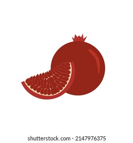 Vector garnet or pomegranate isolated on white background. Cartoon realistic illustration. Flat vector