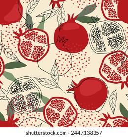 Vector garnet sketch pattern. Decorative fruits seamless pattern on light background.