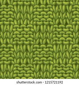 Vector Garter Checkerboard Stitch Pattern. Seamless Basket Stitch. Hand-drawn jersey cloth boundless background. High detailed woolen hand-knitted fabric material.