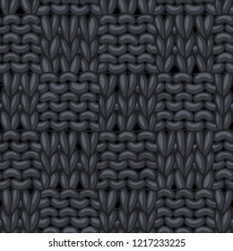 Vector Garter Checkerboard Stitch Pattern. Seamless Basket Stitch. Hand-drawn jersey cloth boundless background. High detailed woollen hand-knitted fabric material.