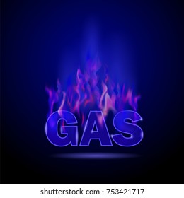 Vector Gas Burning Fire Isolated on Blurred Black Background