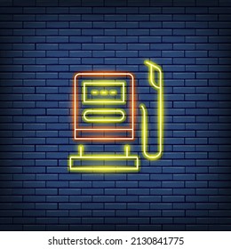 Vector gas and oil station, fuel pump, gasoline neon sign.
