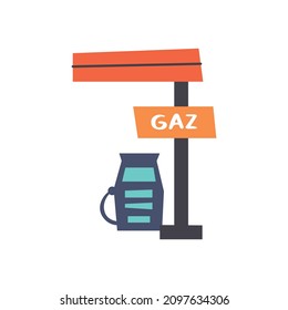 Vector gas station building hand drawn naive art