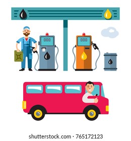 Vector Gas Station. Flat style colorful Cartoon illustration.
